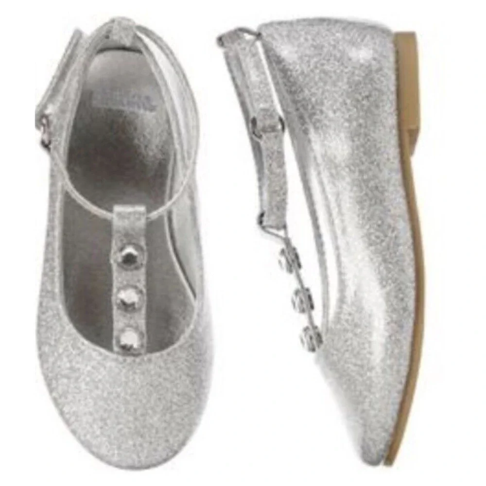 NWT Gymboree Holiday Gems Sz 4 Baby Silver Glitter Sparkle T Strap Dress Shoes